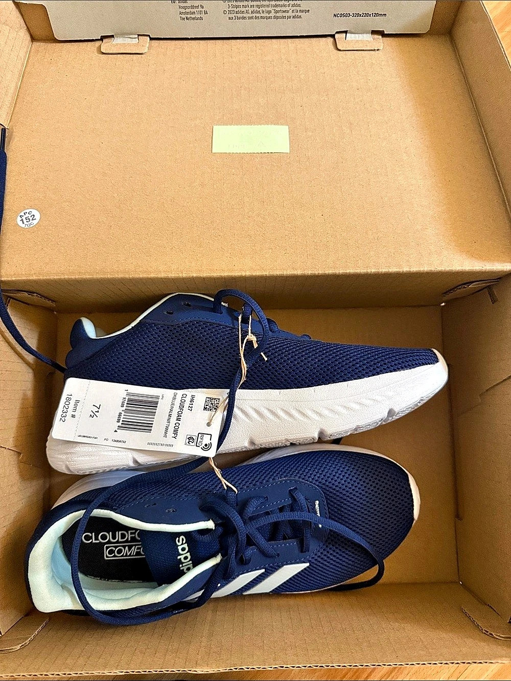 NWT adidas Cloudfoam Comfy Dark Blue Halo Mint Cloud White Athletic Shoes US 7.5